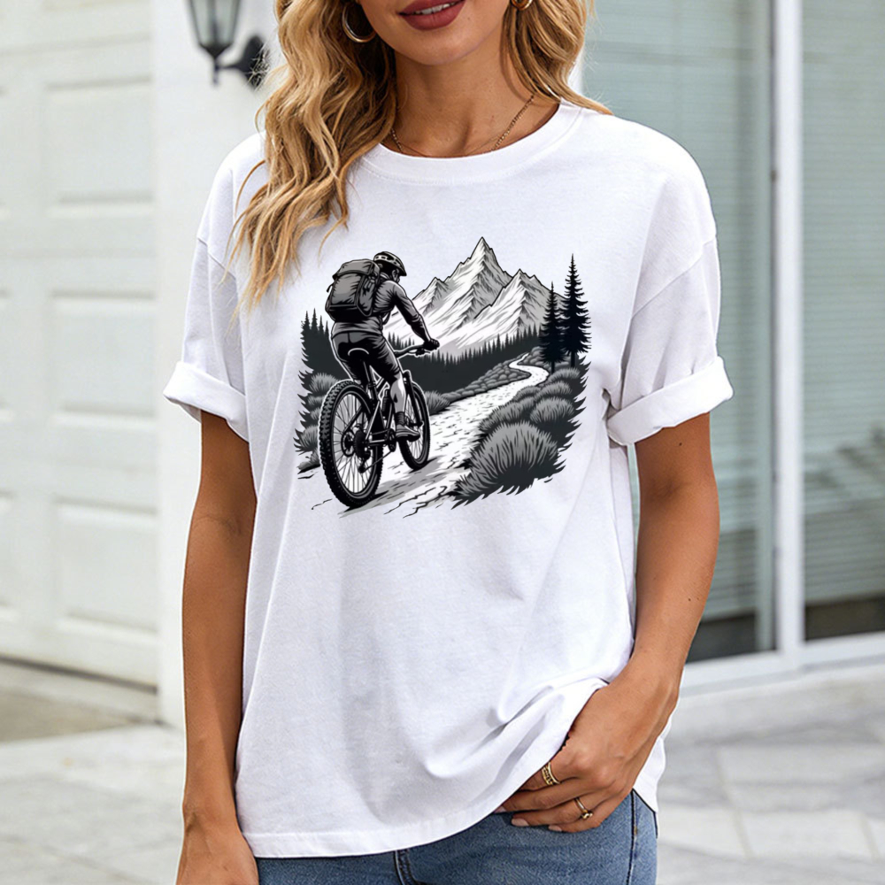 Mountain Biking Cartoon - Camiseta negra para bicicleta de montaña
